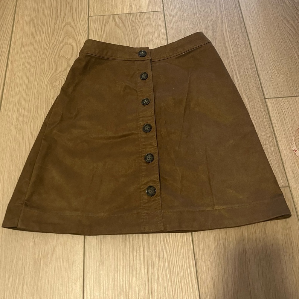 Tan Faux Suède Button Down Mini Skirt